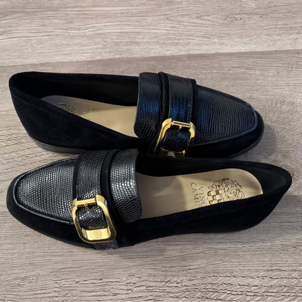 Vince Camuto Black Loafers with Gold Accent. Women’s size 5.5 shoe. Brand new.